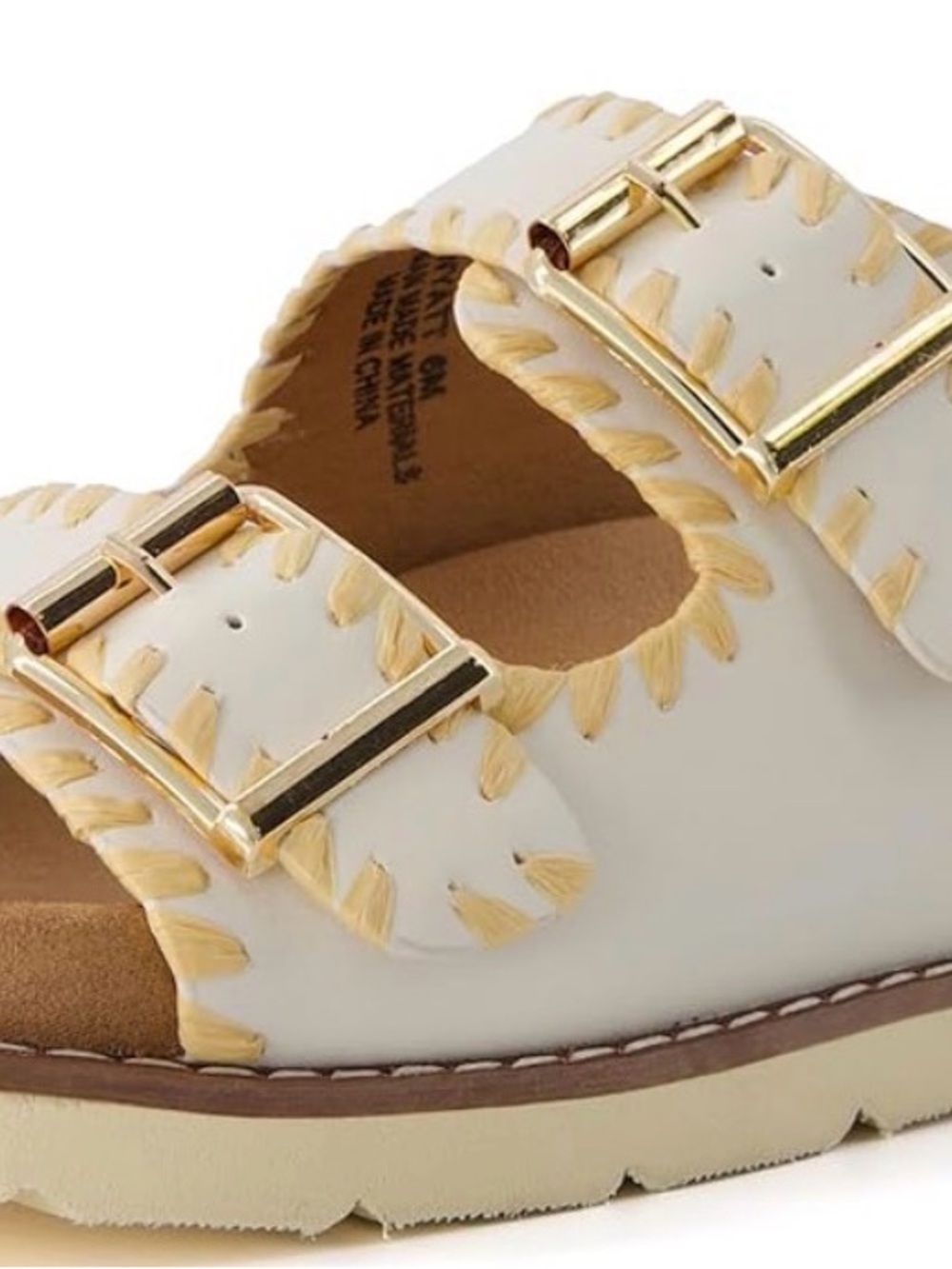 Women’s Cream Double-Buckle Sandals with Gold Accents